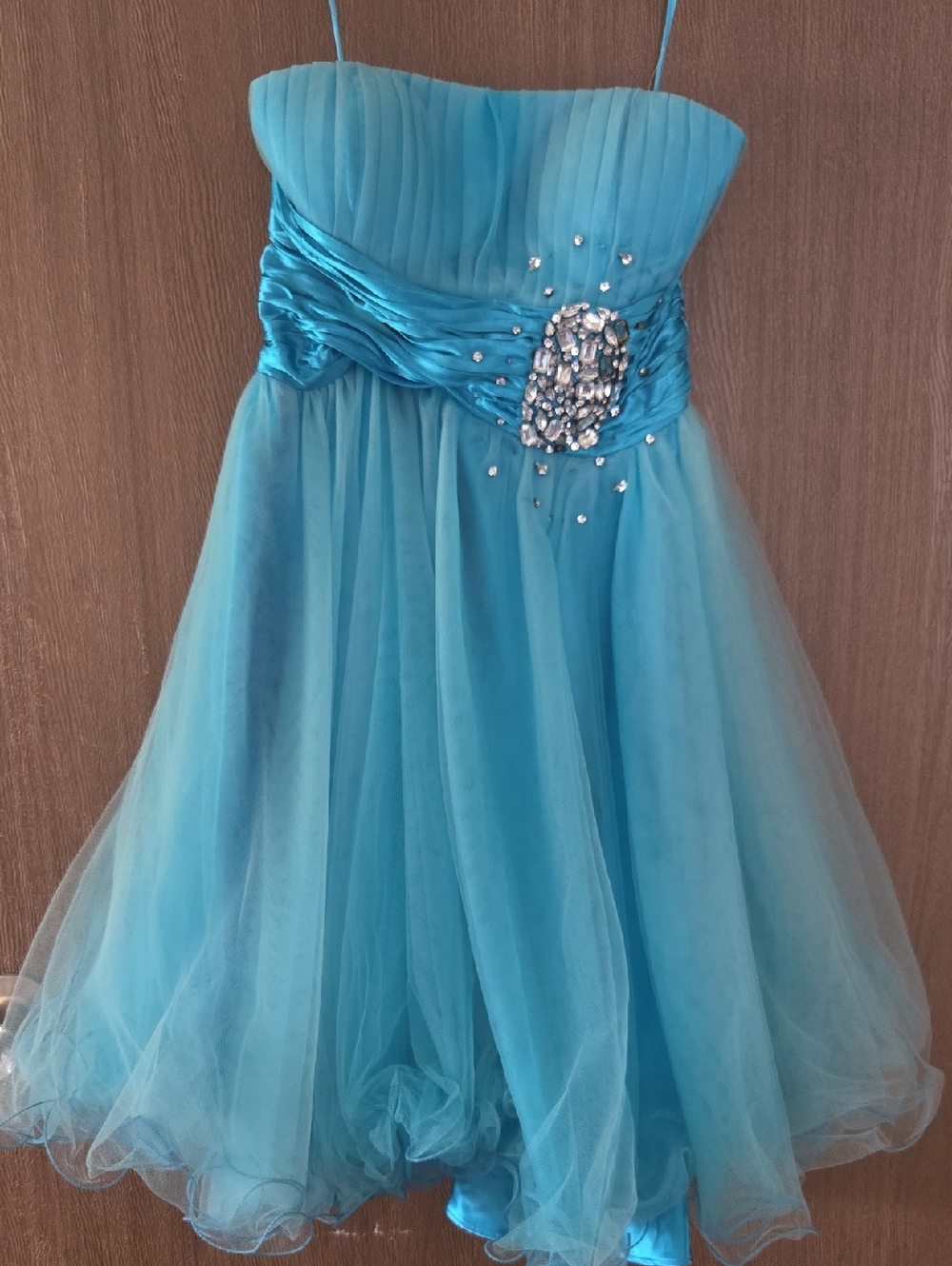 Blue Tulle Strapless Dress